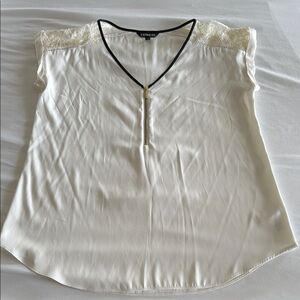 Express Cream V-Neck Blouse with Black Accents